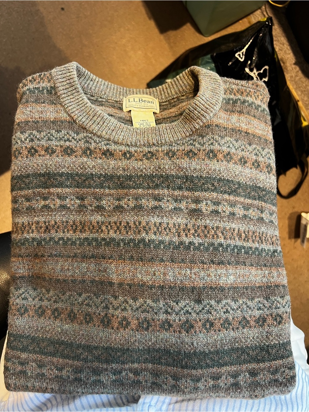 Vtg 90s LL Bean Fair Isle Sweater Mens Medium wool Grandpa